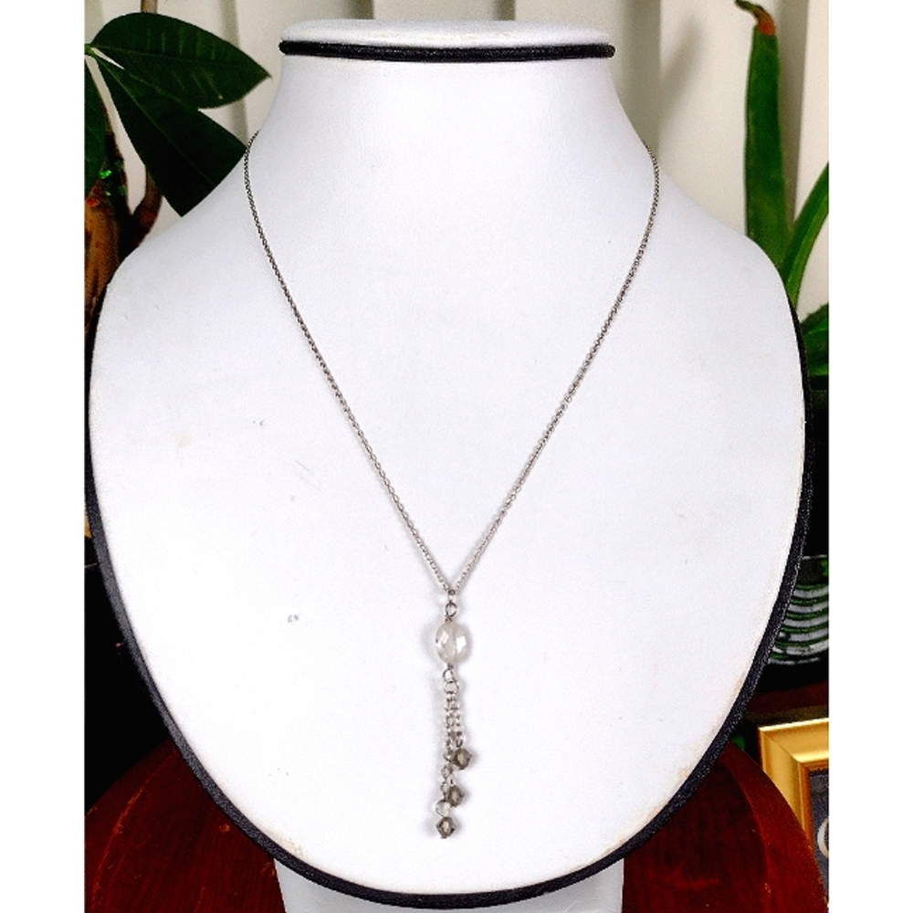 Vintage .925 Silver Chain Necklace Glass Beads Dainty Princess Length Jewelry